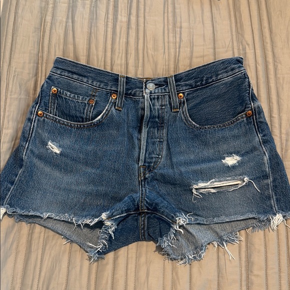 Levi's Blue Distressed Jean Shorts - Picture 1 of 4
